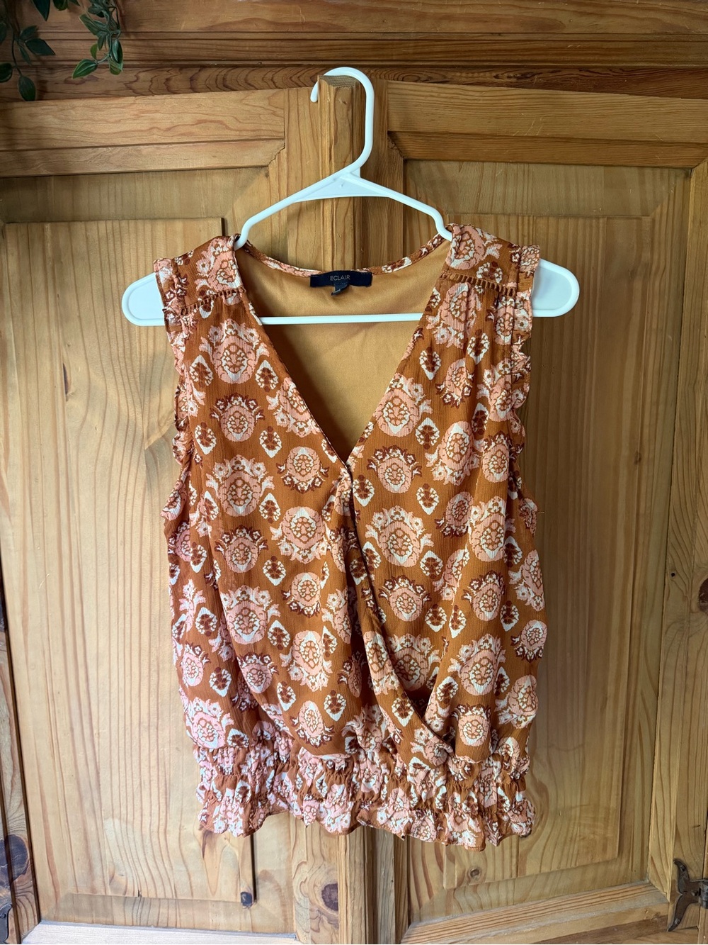 ECLAIR Rust Floral Sleeveless V-Neck Tunic Top